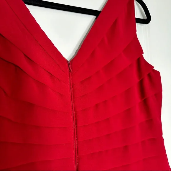 ADRIANNA PAPELL|  Sleeveless Empire Waistline Tiered Dress |  Red  | Size: 14 - Picture 13 of 14